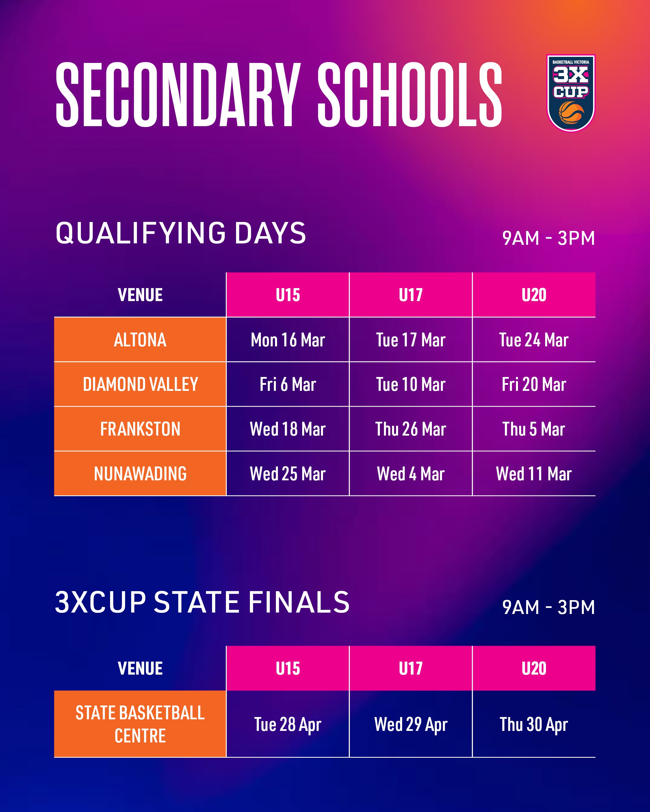 3xcup Schools Calendar 2026 13503